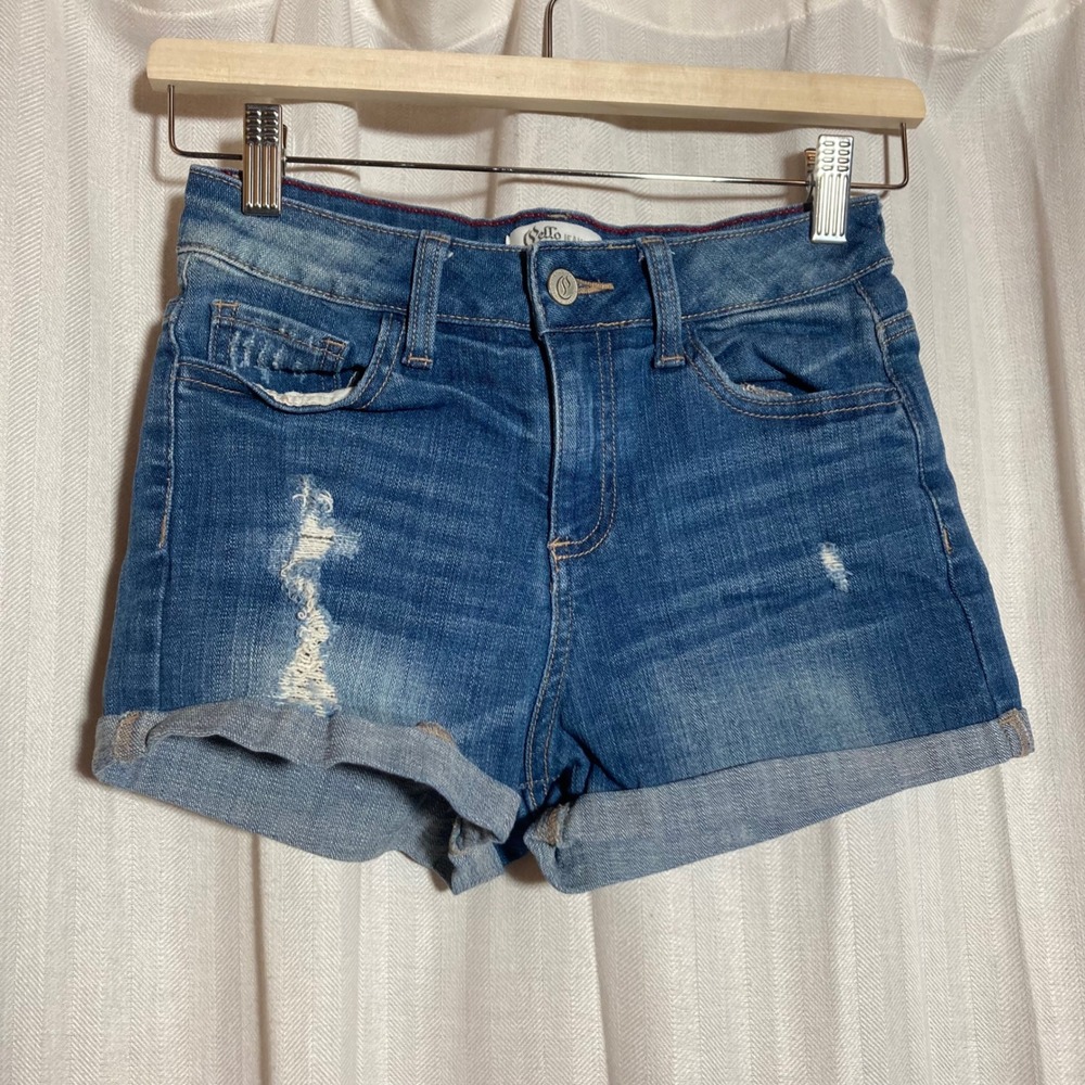 Cello Jeans Distressed Denim Shorts Medium Wash Cuffed Size S Y2K Retro Inspired